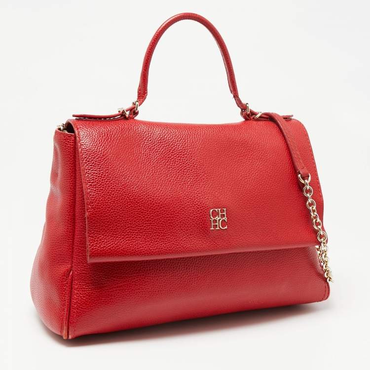 Pre Owned CH Carolina Herrera Red Leather Minuetto Flap Top Handle Bag
