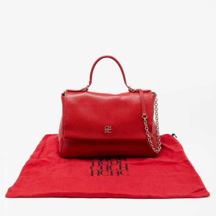 Pre Owned CH Carolina Herrera Red Leather Minuetto Flap Top Handle Bag
