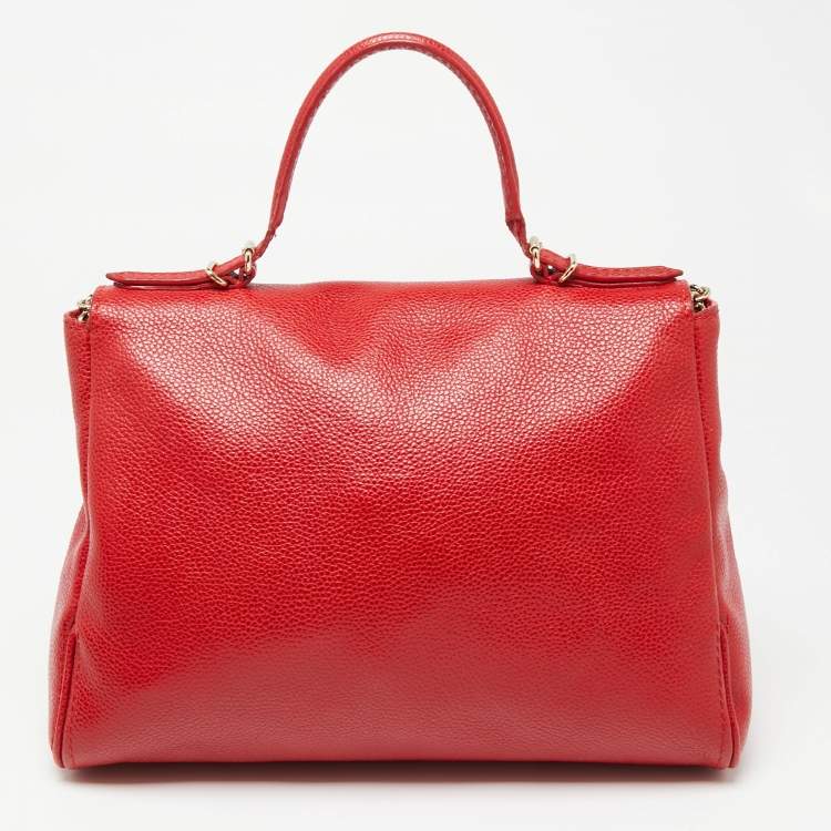 Pre Owned CH Carolina Herrera Red Leather Minuetto Flap Top Handle Bag