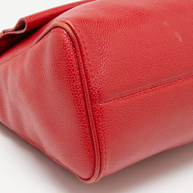 Pre Owned CH Carolina Herrera Red Leather Minuetto Flap Top Handle Bag
