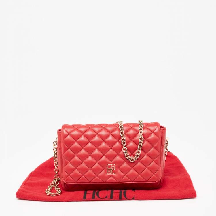 Pre Owned CH Carolina Herrera Red Quilted Leather Flap Chain Shoulder Bag