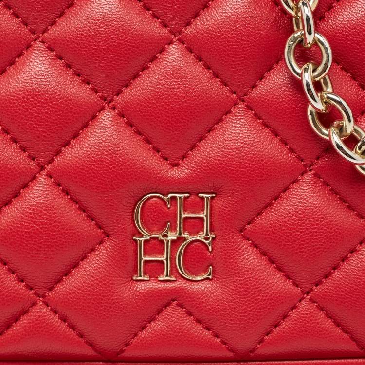Pre Owned CH Carolina Herrera Red Quilted Leather Flap Chain Shoulder Bag