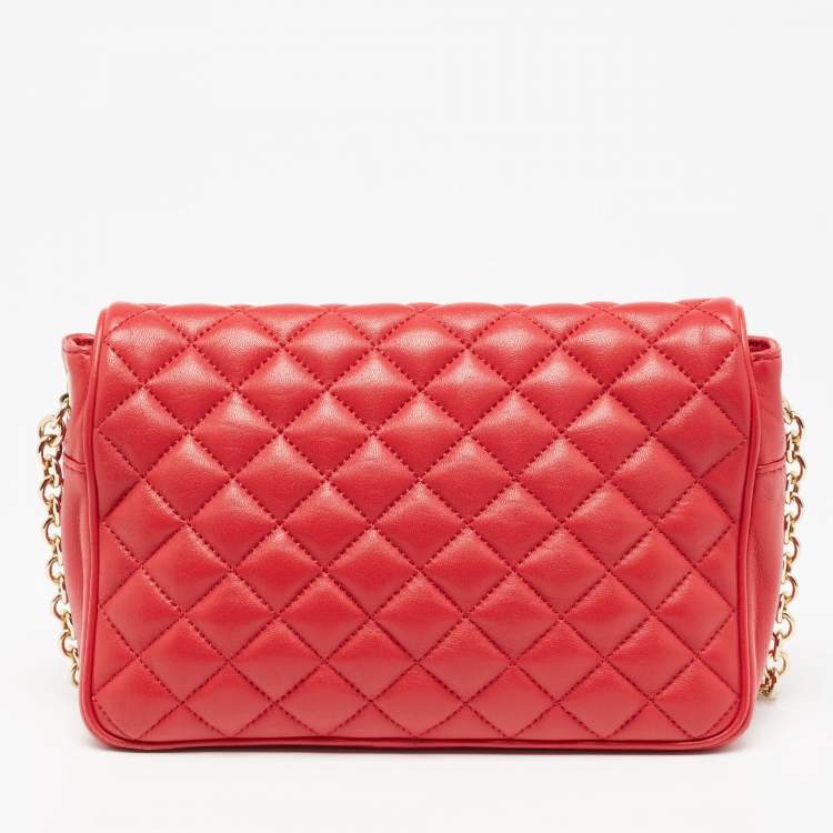 Pre Owned CH Carolina Herrera Red Quilted Leather Flap Chain Shoulder Bag