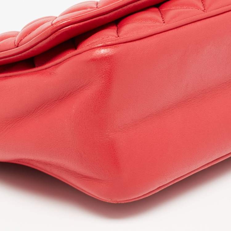 Pre Owned CH Carolina Herrera Red Quilted Leather Flap Chain Shoulder Bag