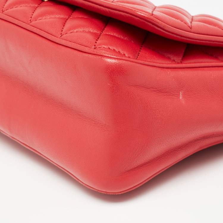 Pre Owned CH Carolina Herrera Red Quilted Leather Flap Chain Shoulder Bag