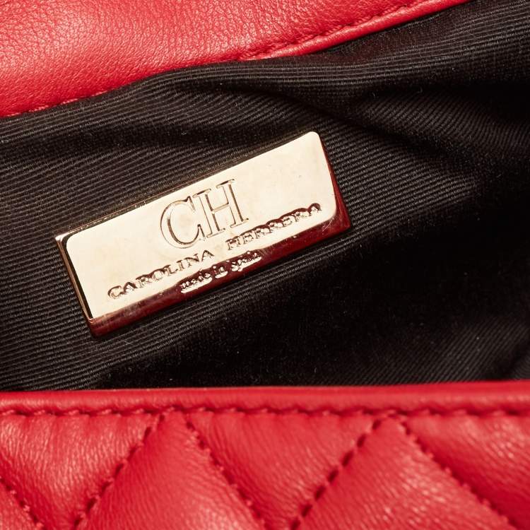 Pre Owned CH Carolina Herrera Red Quilted Leather Flap Chain Shoulder Bag