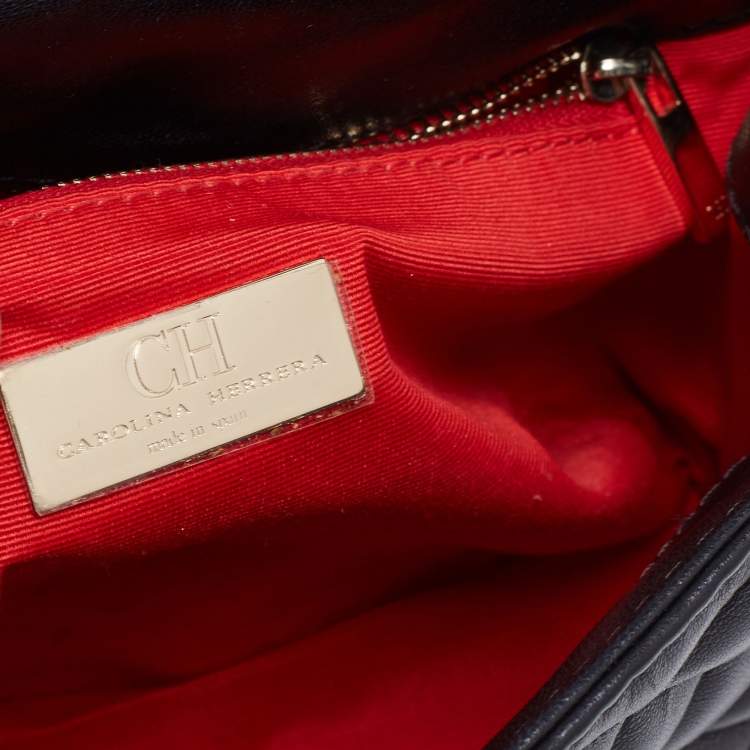 Pre Owned CH Carolina Herrera Black Quilted Leather Flap Chain Shoulder Bag