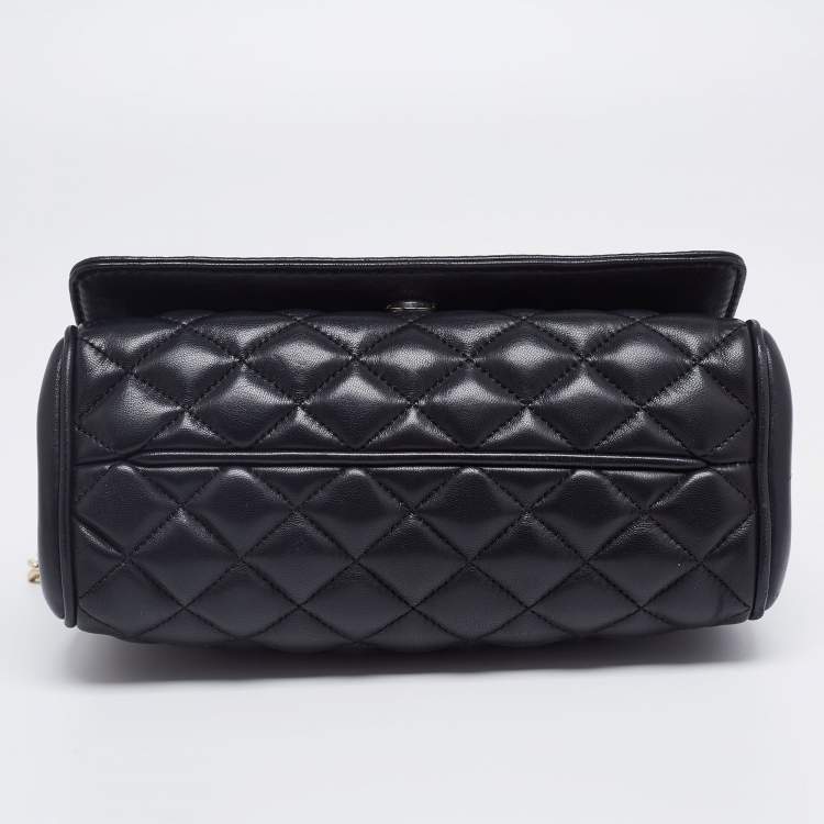 Pre Owned CH Carolina Herrera Black Quilted Leather Flap Chain Shoulder Bag