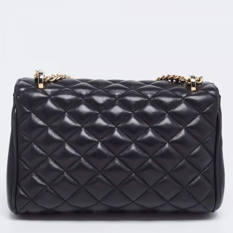 Pre Owned CH Carolina Herrera Black Quilted Leather Flap Chain Shoulder Bag