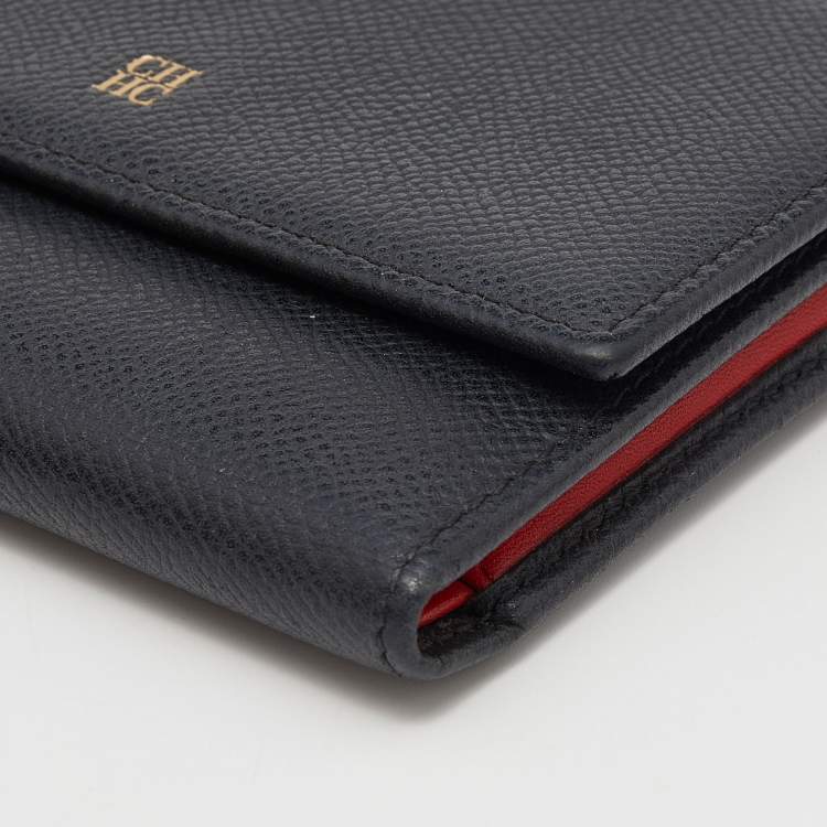 Pre Owned CH Carolina Herrera Black Leather Tri Fold Wallet