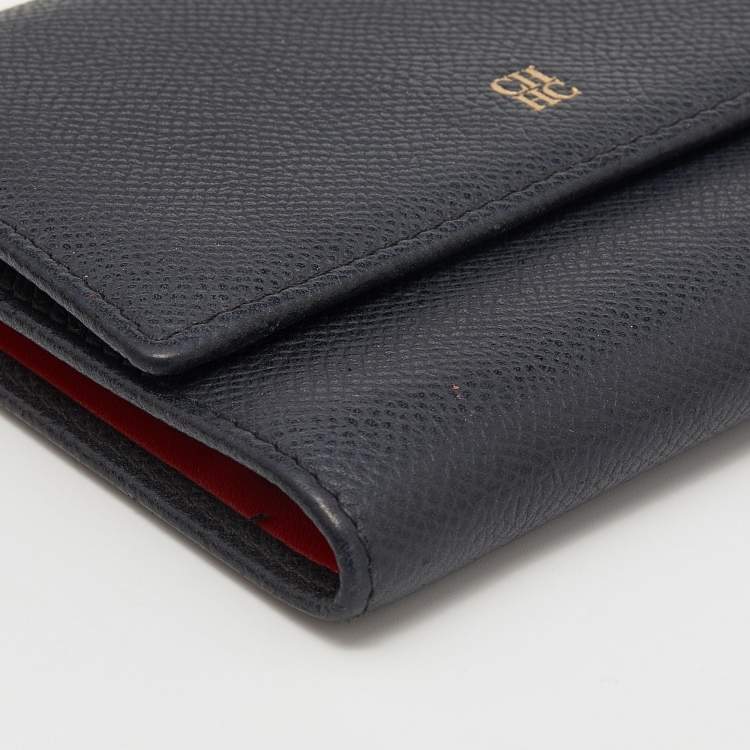 Pre Owned CH Carolina Herrera Black Leather Tri Fold Wallet