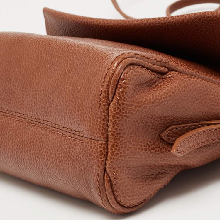 Pre Owned CH Carolina Herrera Brown Leather Logo Flap Crossbody Bag