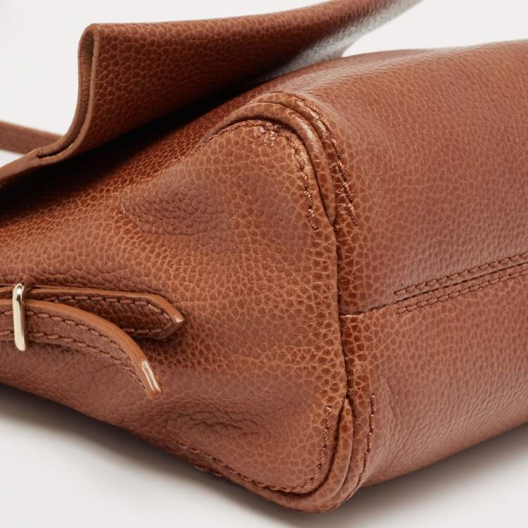 Pre Owned CH Carolina Herrera Brown Leather Logo Flap Crossbody Bag