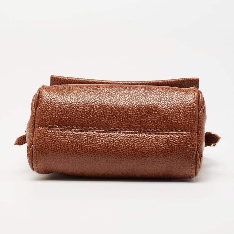 Pre Owned CH Carolina Herrera Brown Leather Logo Flap Crossbody Bag