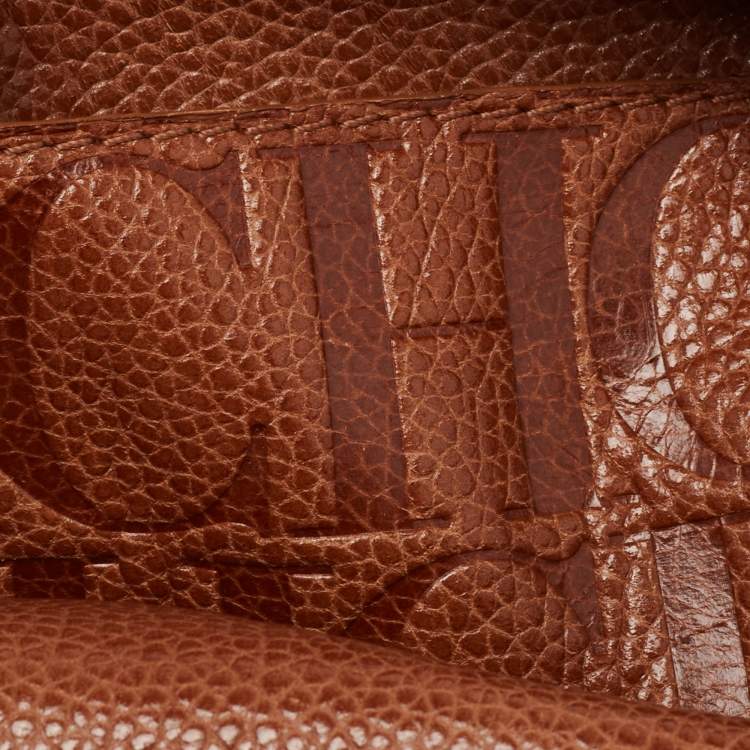Pre Owned CH Carolina Herrera Brown Leather Logo Flap Crossbody Bag