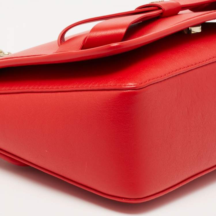Pre Owned CH Carolina Herrera Red Leather Flap Shoulder Bag