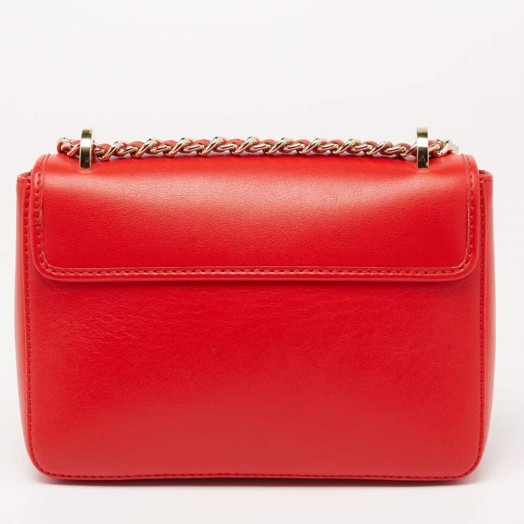 Pre Owned CH Carolina Herrera Red Leather Flap Shoulder Bag