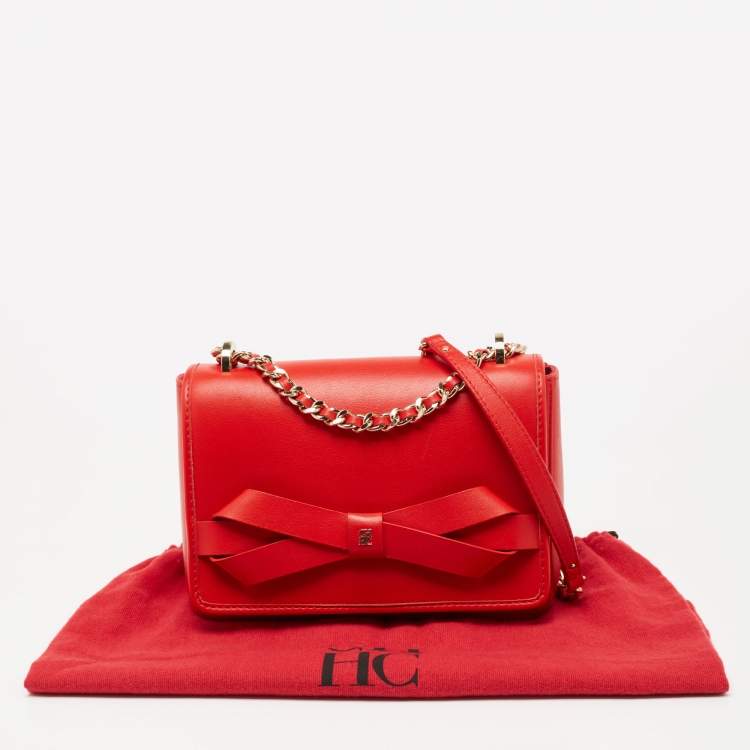 Pre Owned CH Carolina Herrera Red Leather Flap Shoulder Bag