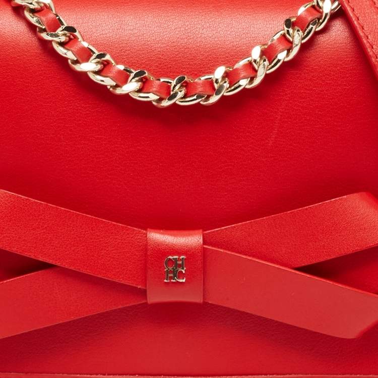 Pre Owned CH Carolina Herrera Red Leather Flap Shoulder Bag