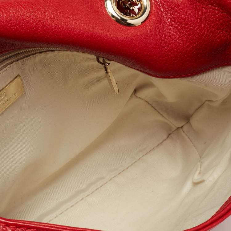 Pre Owned CH Carolina Herrera Red Monogram Leather Audrey Shoulder Bag 