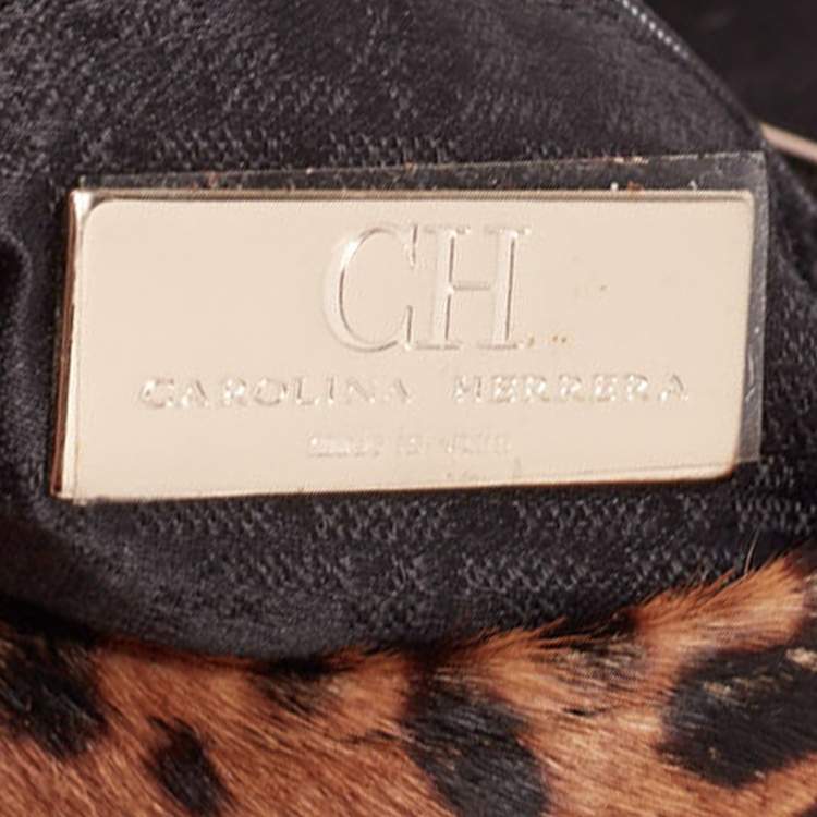 Pre Owned CH Carolina Herrera Brown Leopard Print Calf Hair Envelope Clutch