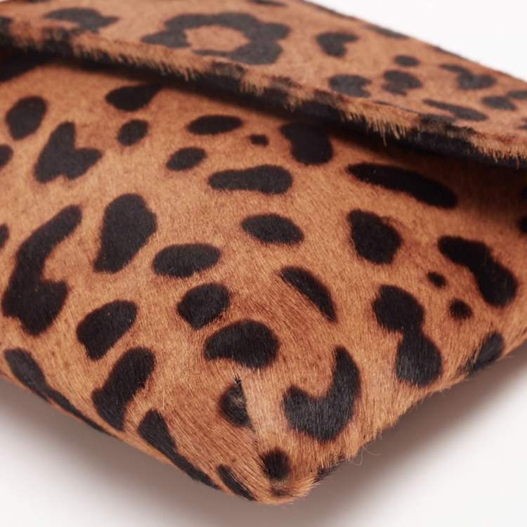 Pre Owned CH Carolina Herrera Brown Leopard Print Calf Hair Envelope Clutch
