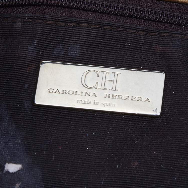 Pre Owned CH Carolina Herrera Metallic Gold Monogram Leather Audrey Shoulder Bag