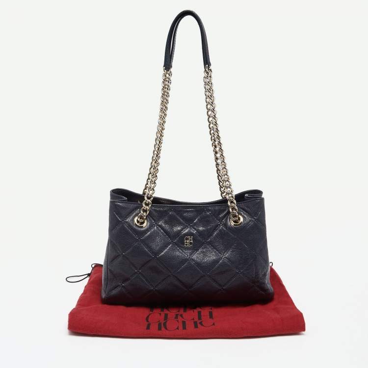 Pre Owned CH Carolina Herrera Black Embossed Quilted Leather Chain Shoulder Bag