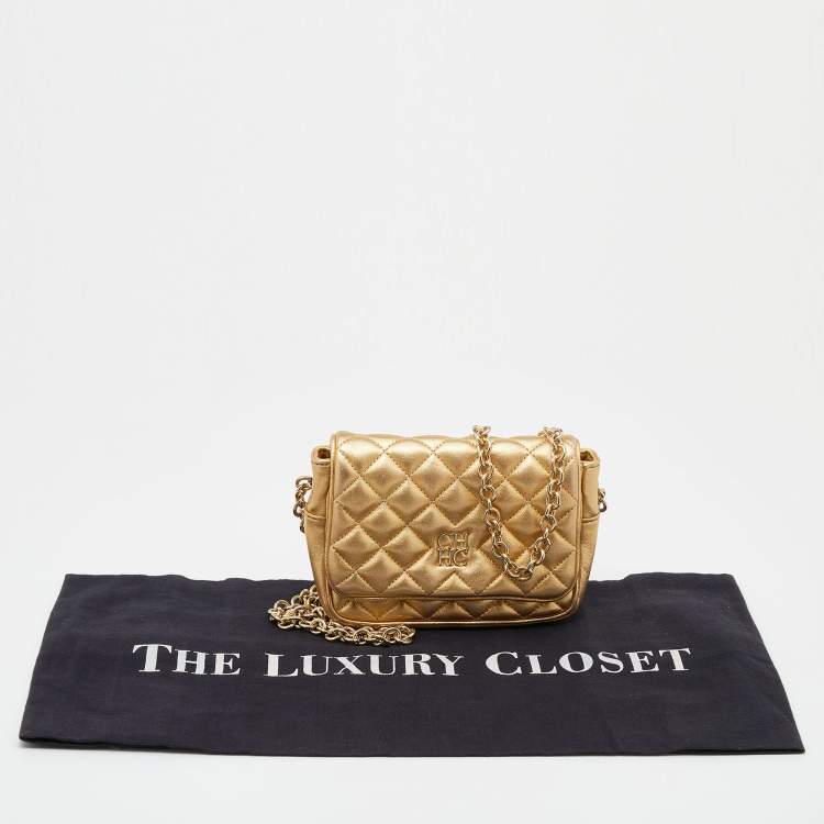 Pre Owned CH Carolina Herrera Metallic Gold Quilted Leather Chain Crossbody Bag