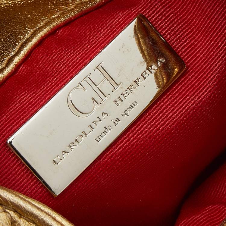 Pre Owned CH Carolina Herrera Metallic Gold Quilted Leather Chain Crossbody Bag