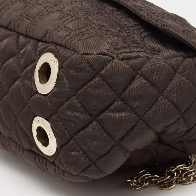 Pre Owned CH Carolina Herrera Brown Quilted Nylon Chain Shoulder Bag