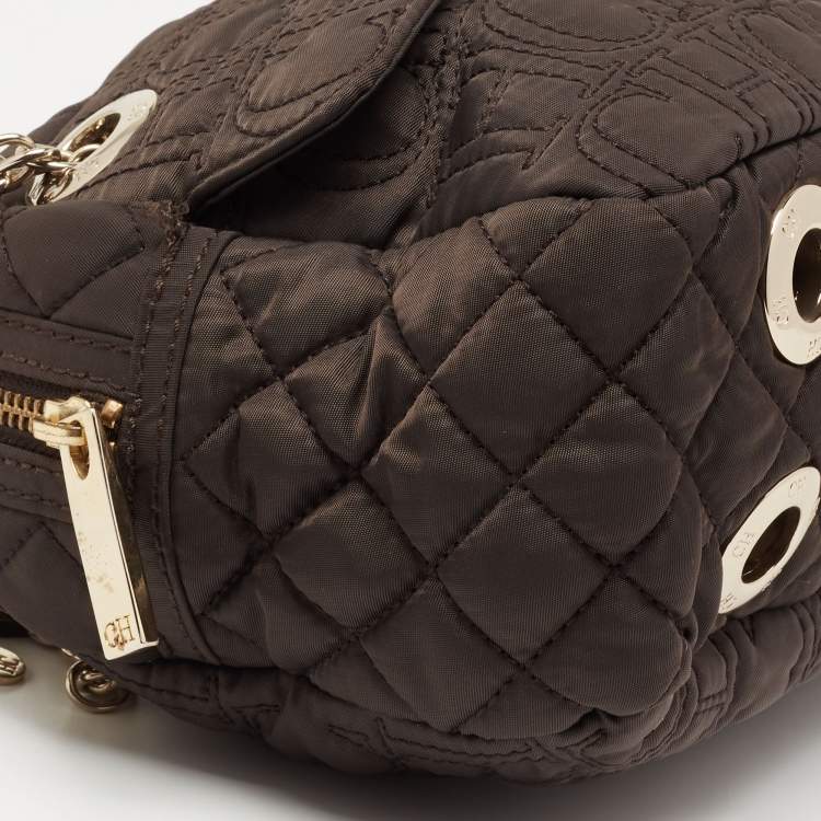 Pre Owned CH Carolina Herrera Brown Quilted Nylon Chain Shoulder Bag