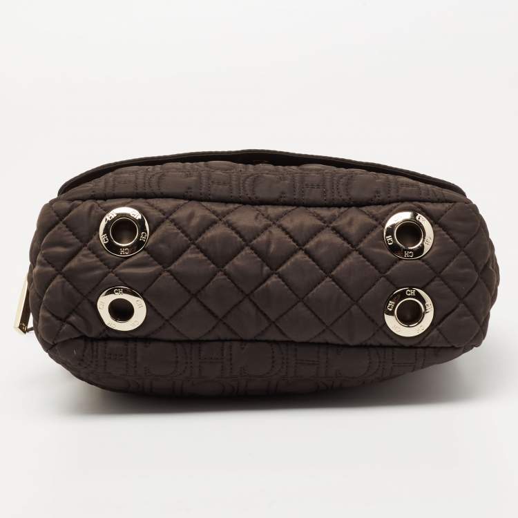 Pre Owned CH Carolina Herrera Brown Quilted Nylon Chain Shoulder Bag