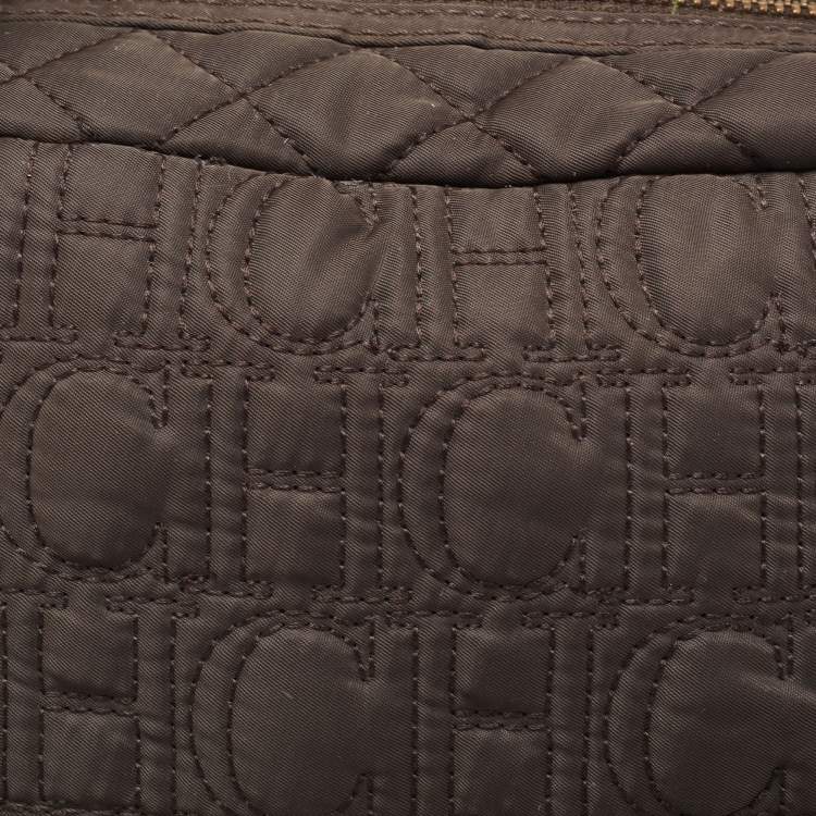 Pre Owned CH Carolina Herrera Brown Quilted Nylon Chain Shoulder Bag