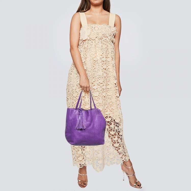 Pre Owned CH Carolina Herrera Purple Monogram Leather Matryoshka Tote