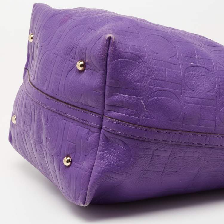 Pre Owned CH Carolina Herrera Purple Monogram Leather Matryoshka Tote