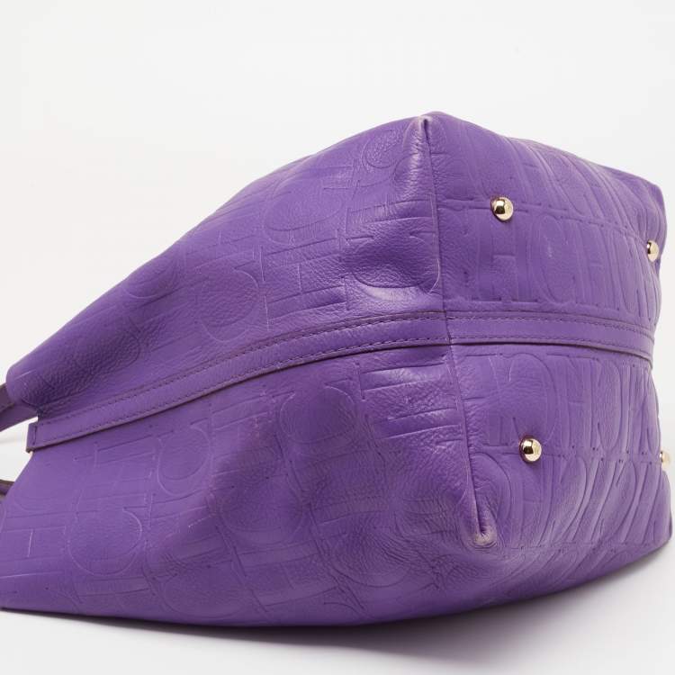 Pre Owned CH Carolina Herrera Purple Monogram Leather Matryoshka Tote