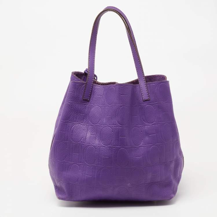 Pre Owned CH Carolina Herrera Purple Monogram Leather Matryoshka Tote