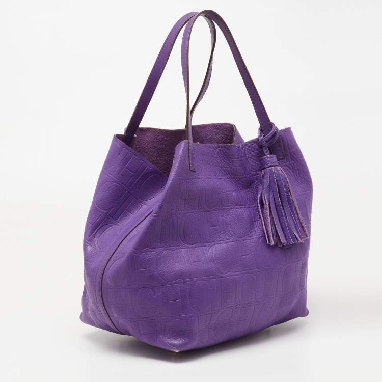 Pre Owned CH Carolina Herrera Purple Monogram Leather Matryoshka Tote