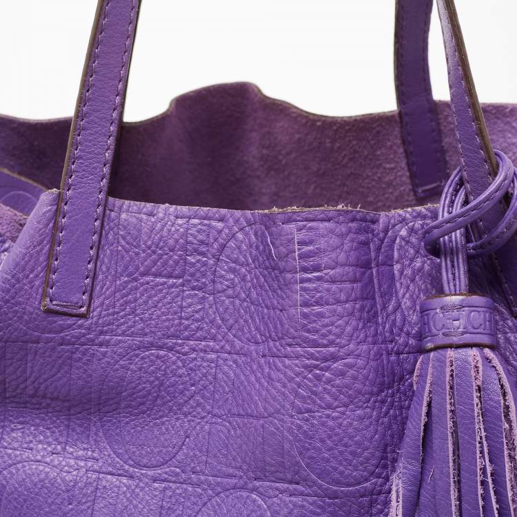 Pre Owned CH Carolina Herrera Purple Monogram Leather Matryoshka Tote