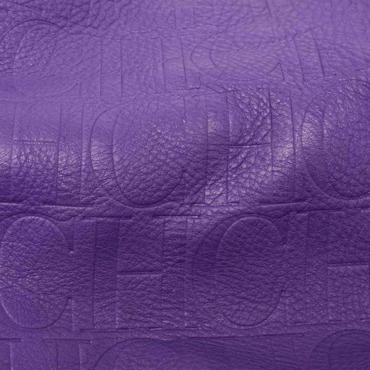 Pre Owned CH Carolina Herrera Purple Monogram Leather Matryoshka Tote