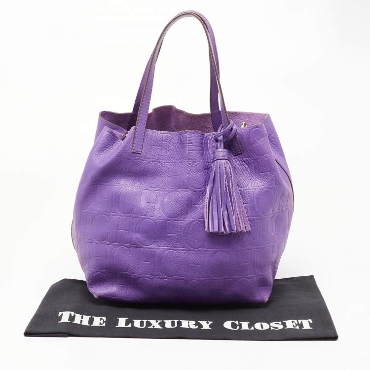 Pre Owned CH Carolina Herrera Purple Monogram Leather Matryoshka Tote