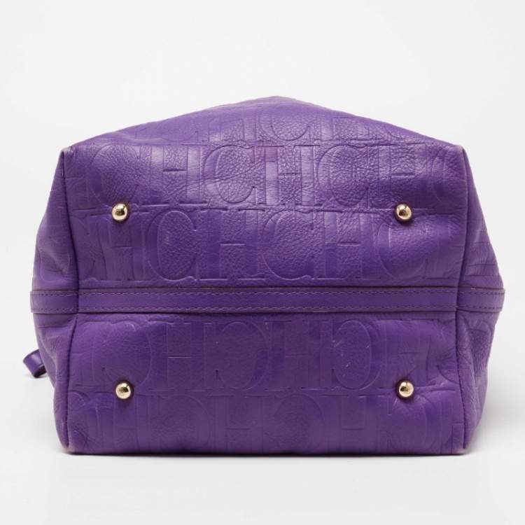 Pre Owned CH Carolina Herrera Purple Monogram Leather Matryoshka Tote