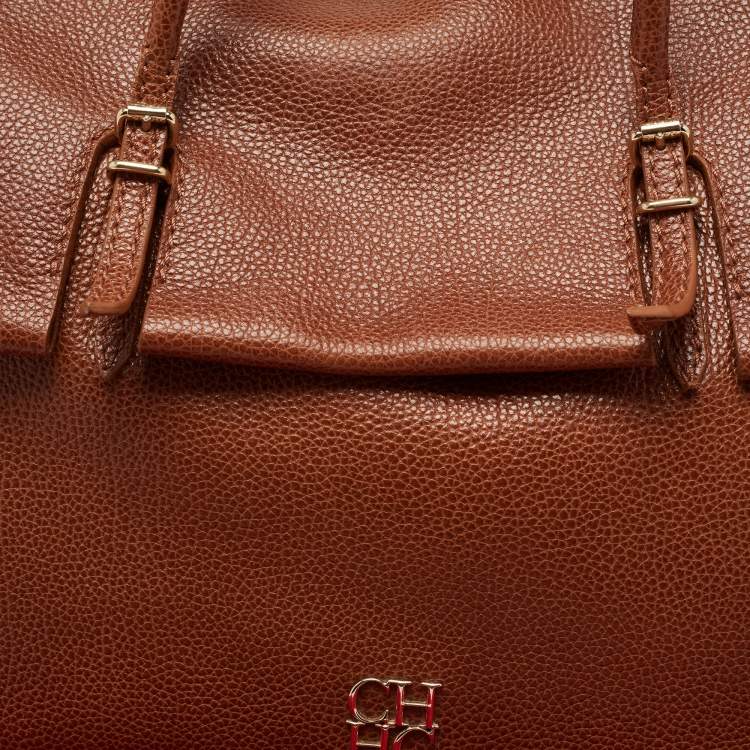 Pre Owned CH Carolina Herrera Brown Leather Flap Tote