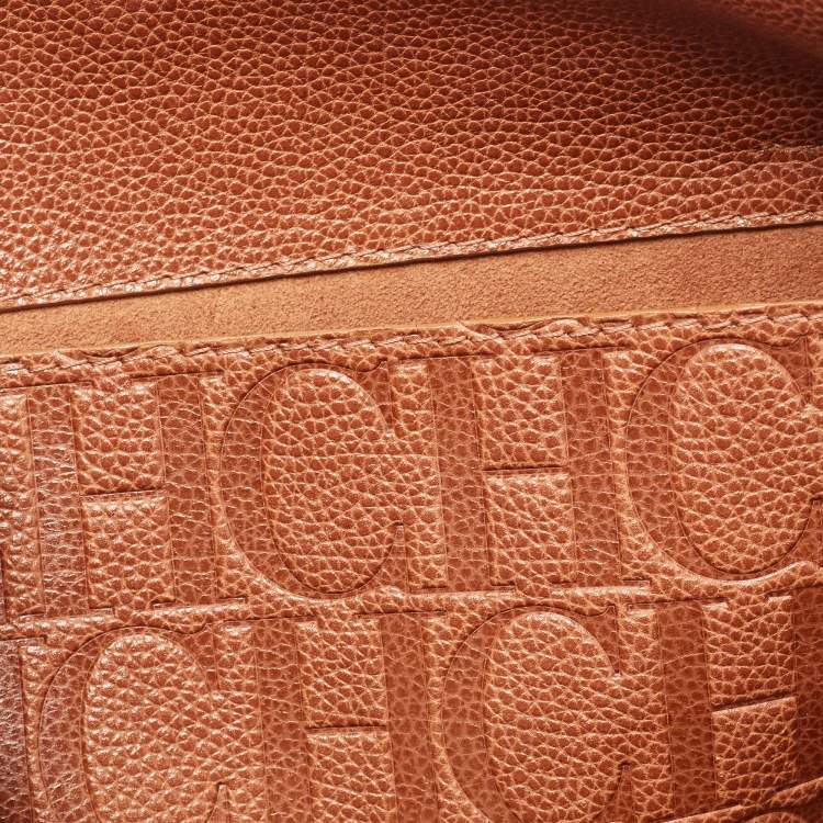 Pre Owned CH Carolina Herrera Brown Leather Flap Tote