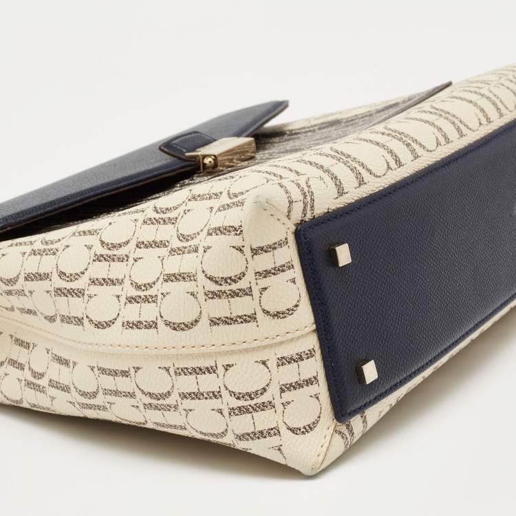 Pre Owned CH Carolina Herrera Multicolor Monogram Leather Top Handle Bag