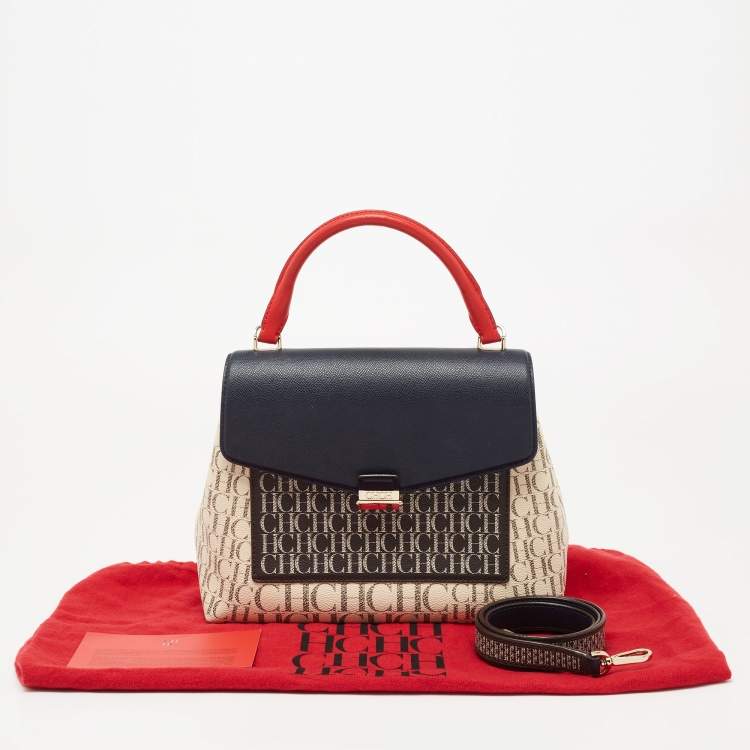 Pre Owned CH Carolina Herrera Multicolor Monogram Leather Top Handle Bag