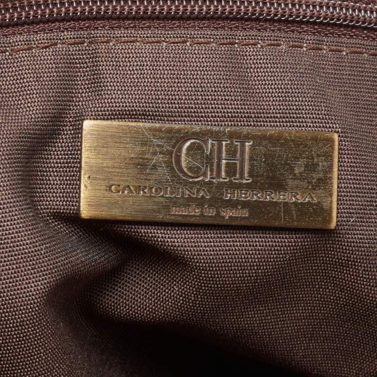 Pre Owned CH Carolina Herrera Dark Brown Monogram Canvas and Leather Front Pocket Tote