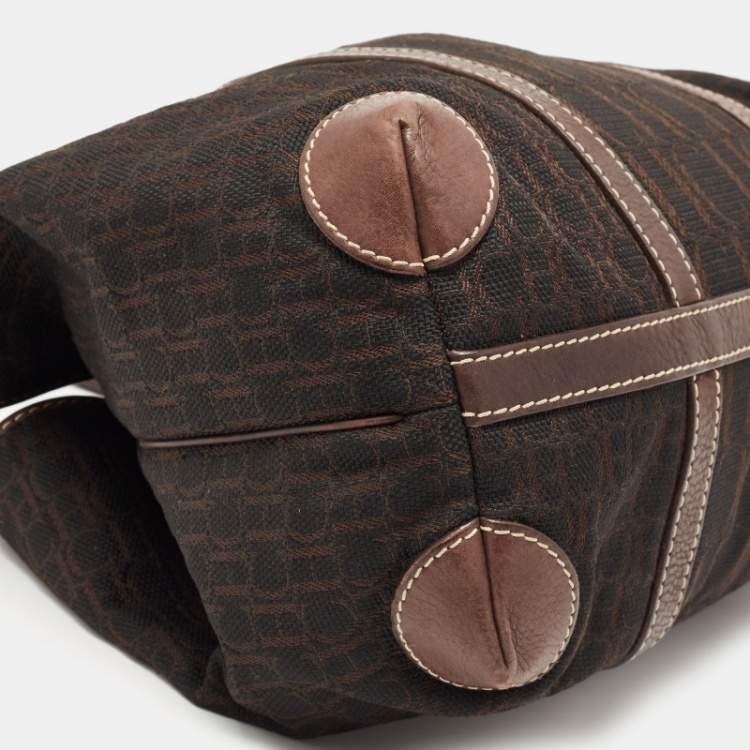 Pre Owned CH Carolina Herrera Dark Brown Monogram Canvas and Leather Front Pocket Tote