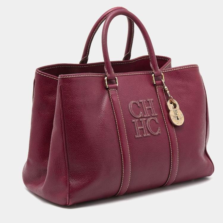 Pre Owned CH Carolina Herrera Burundy Leather Matteo Tote